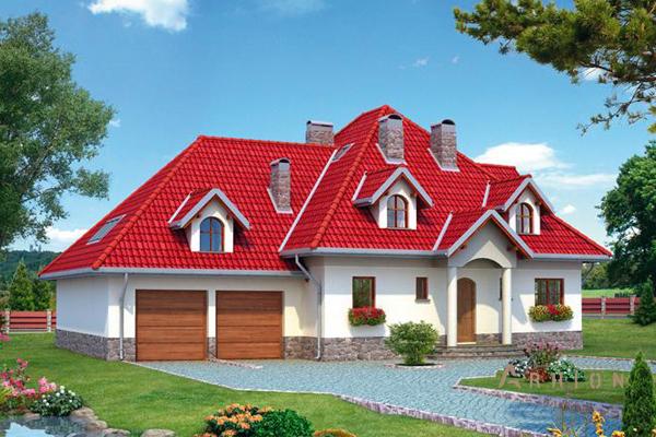 1. Проект одноэтажного дома в европейском стиле с многоскатной кровлей, cp-57-46, площадью - 342 кв c мансардой