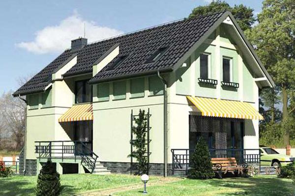 1. Проект одноэтажного дома в финском стиле с двускатной кровлей, cp-57-73, площадью - 183 кв c мансардой