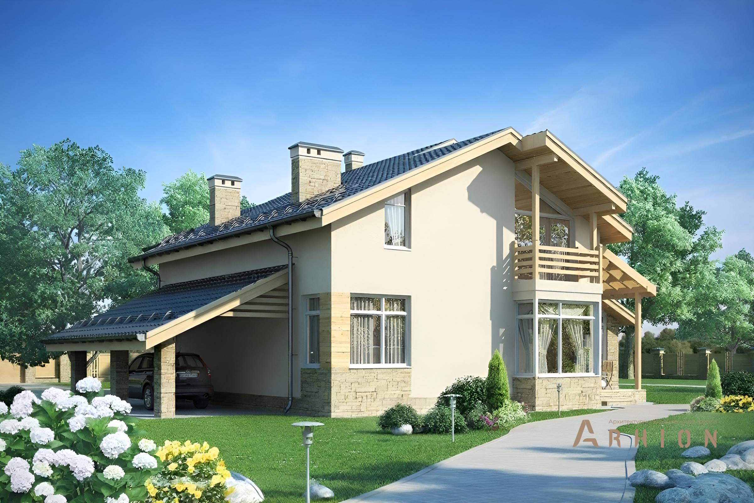 3. Проект одноэтажного дома в альпийском стиле с двускатной кровлей, cp-58-99, площадью - 218 кв c мансардой