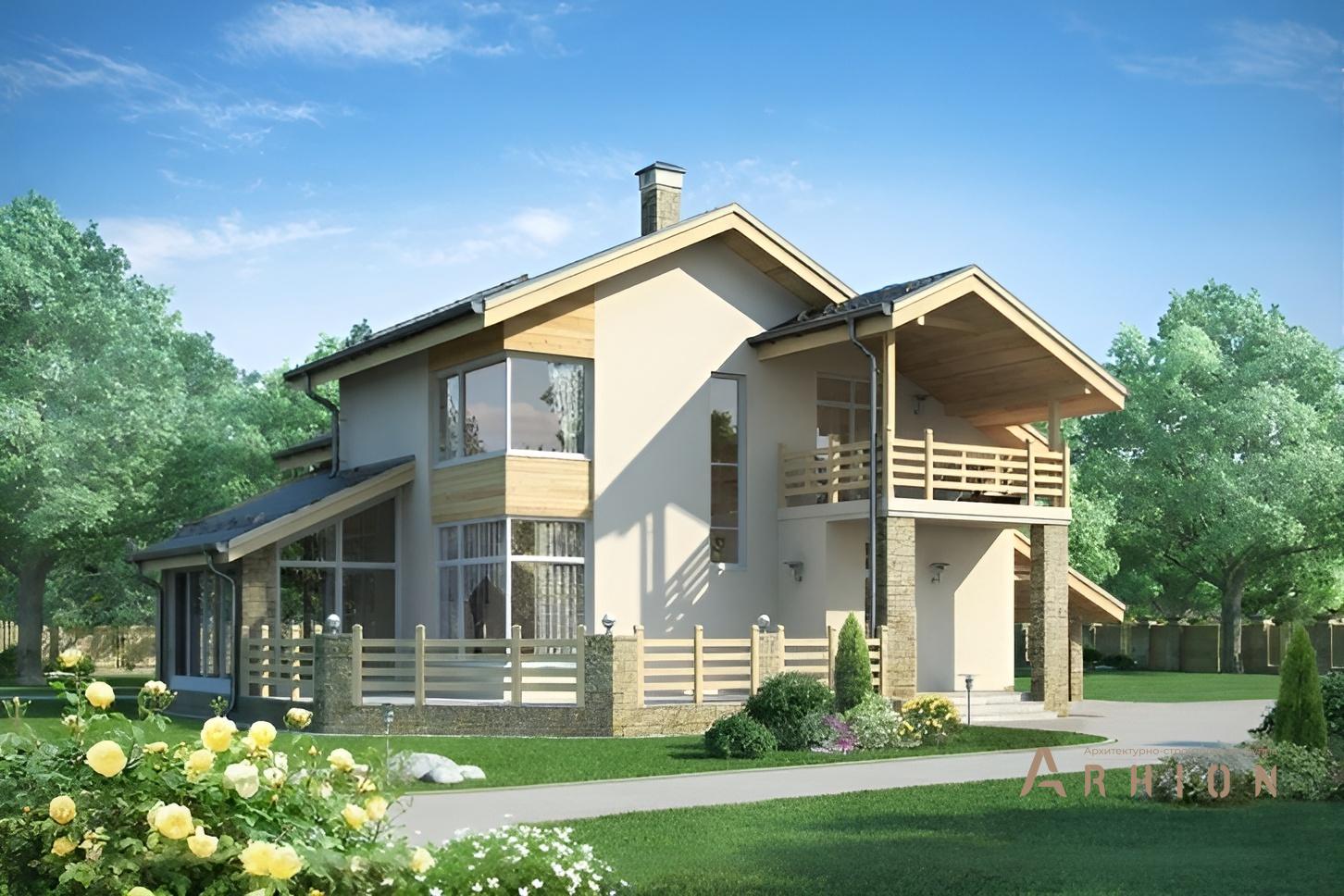 4. Проект одноэтажного дома в альпийском стиле с двускатной кровлей, cp-58-99, площадью - 218 кв c мансардой