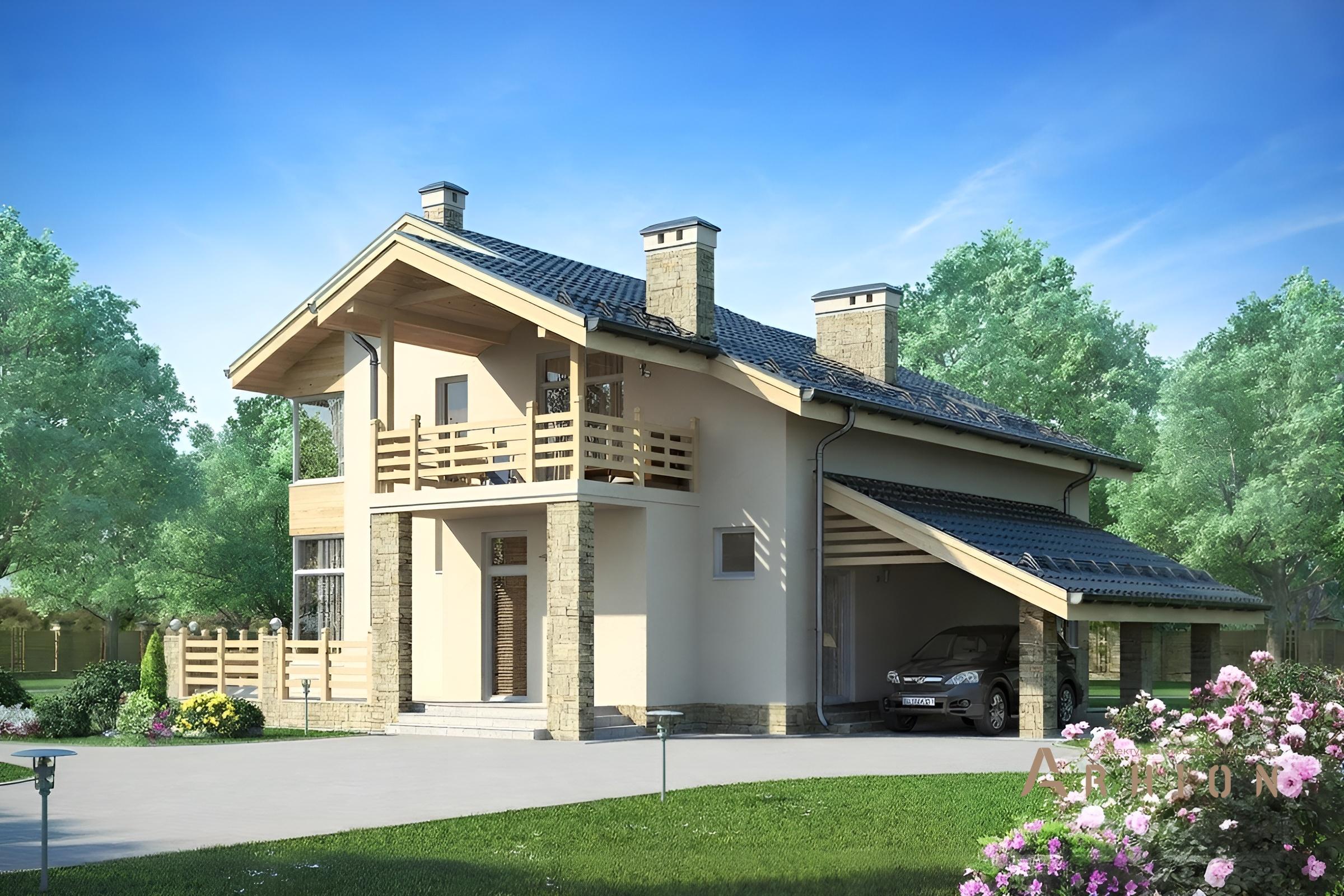 2. Проект одноэтажного дома в альпийском стиле с двускатной кровлей, cp-58-99, площадью - 218 кв c мансардой