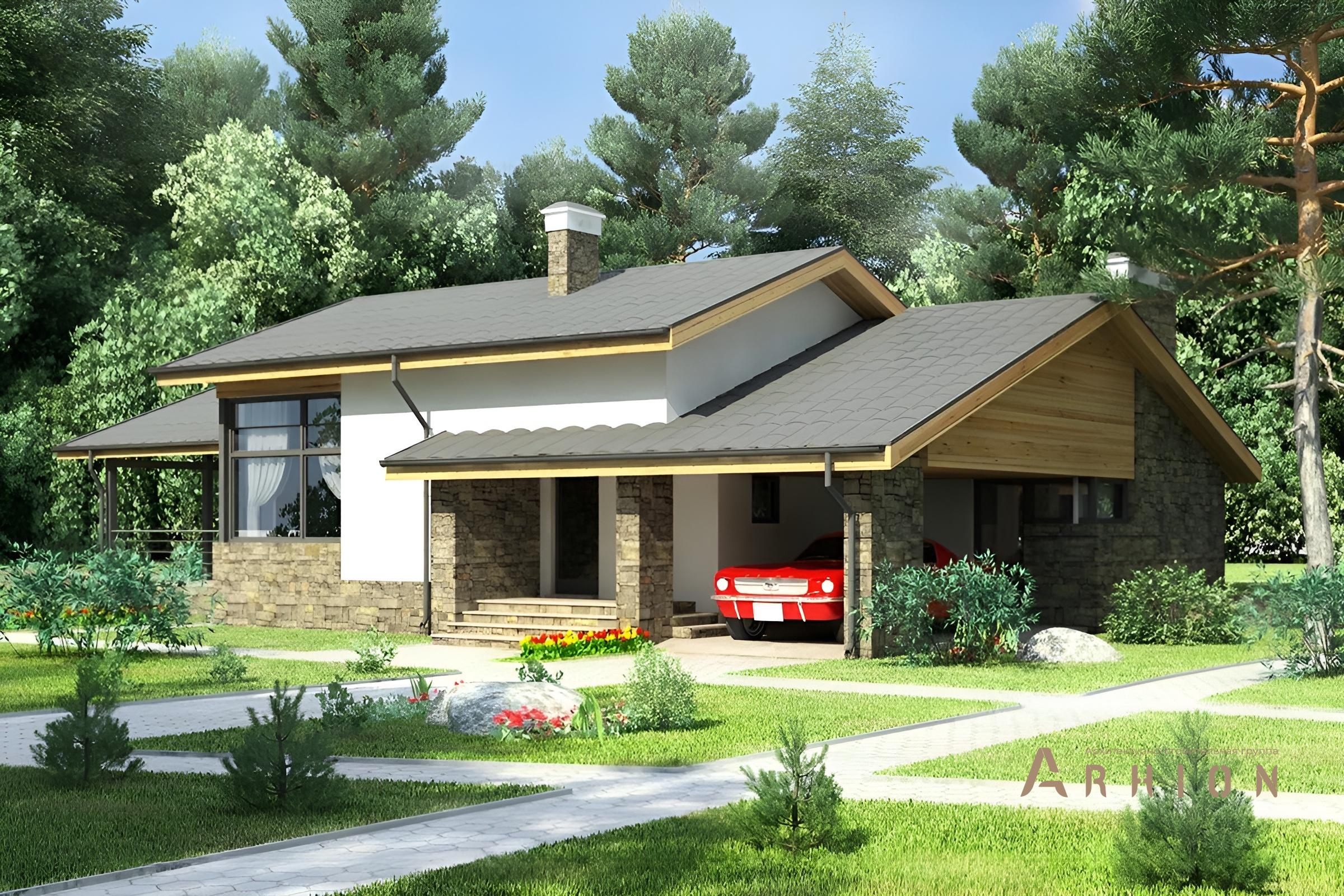 1. Проект одноэтажного дома в альпийском стиле с двускатной кровлей, cp-59-54, площадью - 205 кв