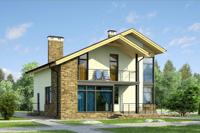 2. Проект двухэтажного дома в финском стиле с плоской кровлей , cp-59-56, площадью - 219 кв c цокольным этажом, сауной, терассой, балконом, гаражом