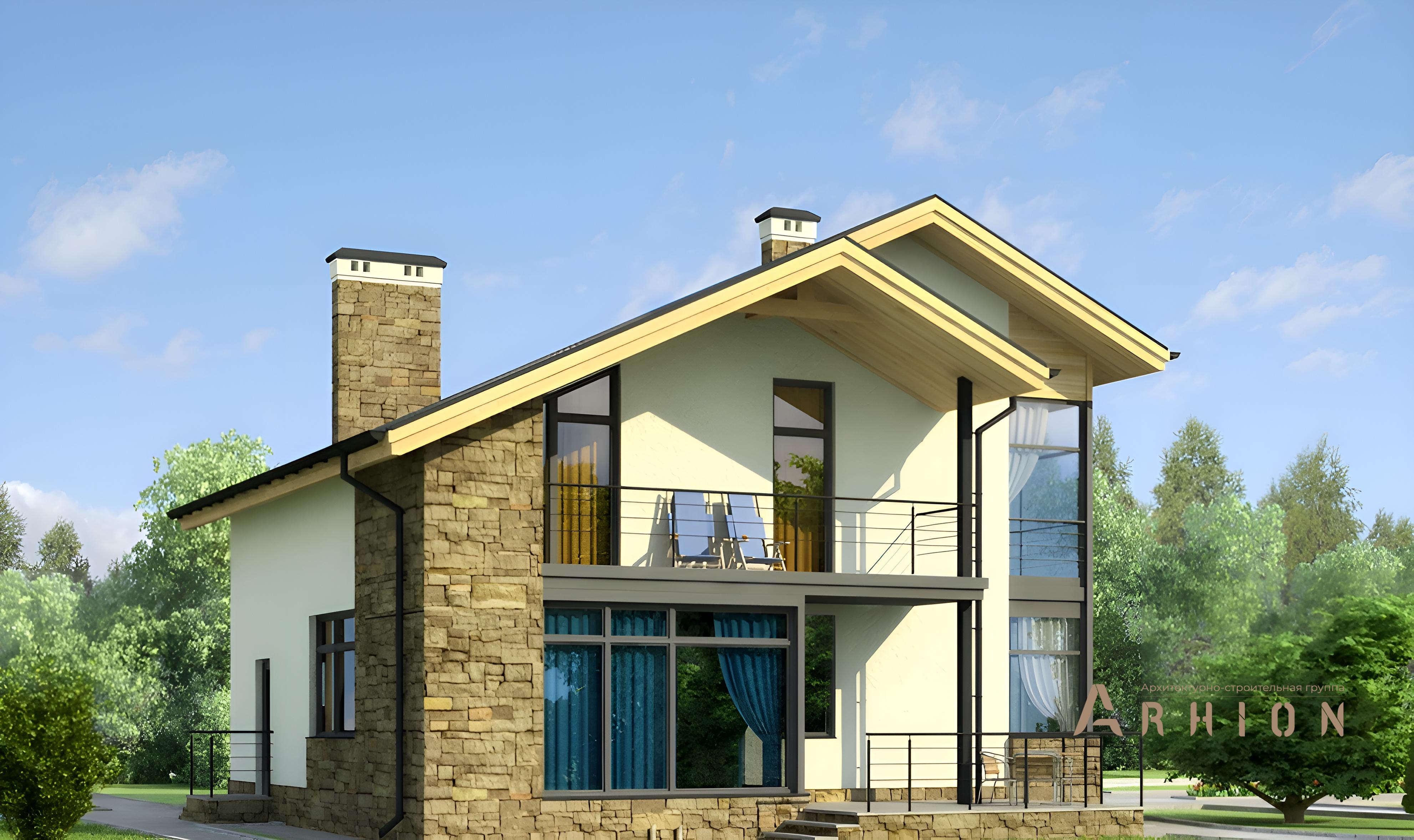 2. Проект двухэтажного дома в финском стиле с плоской кровлей , cp-59-56, площадью - 219 кв c цокольным этажом, сауной, терассой, балконом, гаражом