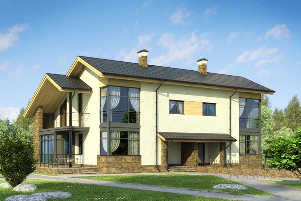 1. Проект двухэтажного дома в современном стиле с двускатной кровлей, cp-59-57, площадью - 280 кв