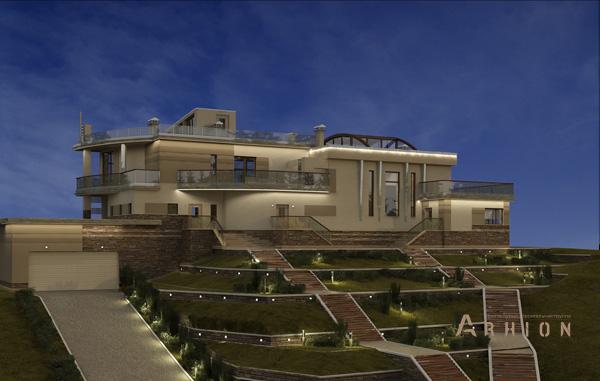 1. Проект двухэтажного дома в стиле лофт с плоской кровлей , cp-59-75, площадью - 515 кв c сауной, терассой, балконом, гаражом, бассейном