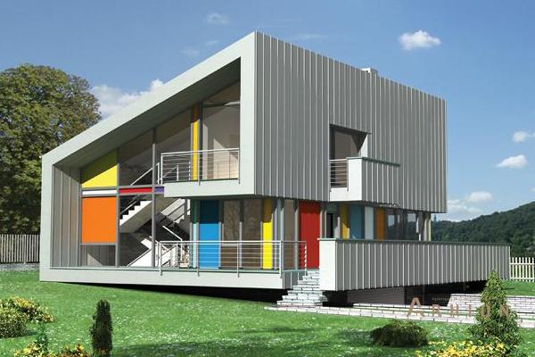 1. Проект одноэтажного дома в стиле хай-тек с плоской кровлей , cp-60-54, площадью - 257 кв c цокольным этажом, мансардой