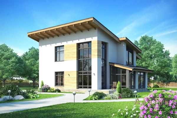 1. Проект одноэтажного дома в норвежском стиле с односкатной кровлей, cp-60-82, площадью - 189 кв c мансардой