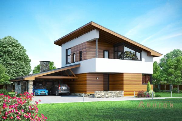 1. Проект двухэтажного дома в стиле лофт с односкатной кровлей, cp-60-84, площадью - 165 кв c терассой, балконом, гаражом