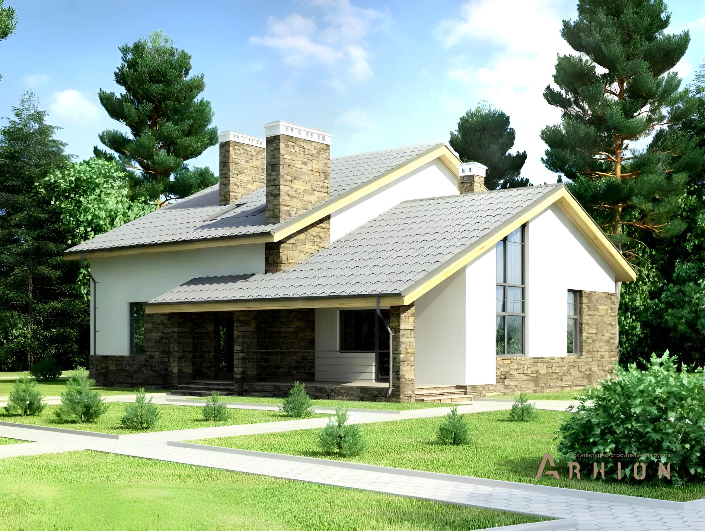 2. Проект одноэтажного дома в современном стиле с двускатной кровлей, cp-60-85, площадью - 205 кв c мансардой