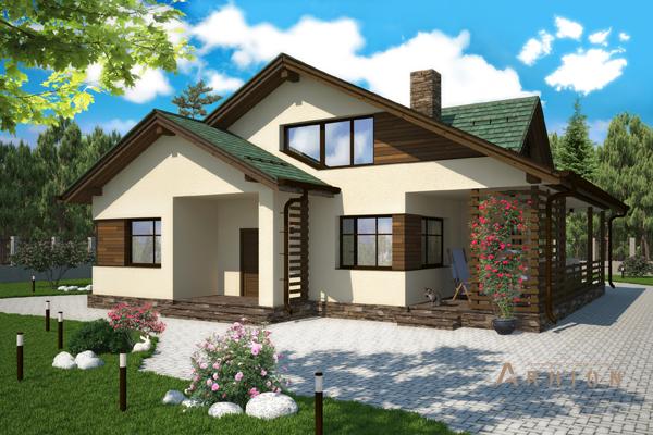 1. Проект одноэтажного дома в современном стиле с плоской кровлей , cp-60-86, площадью - 245 кв c мансардой