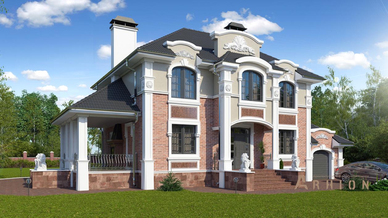 1. Проект двухэтажного дома в классическом стиле с плоской кровлей , cp-71-11, площадью - 340 кв c цокольным этажом, гаражом