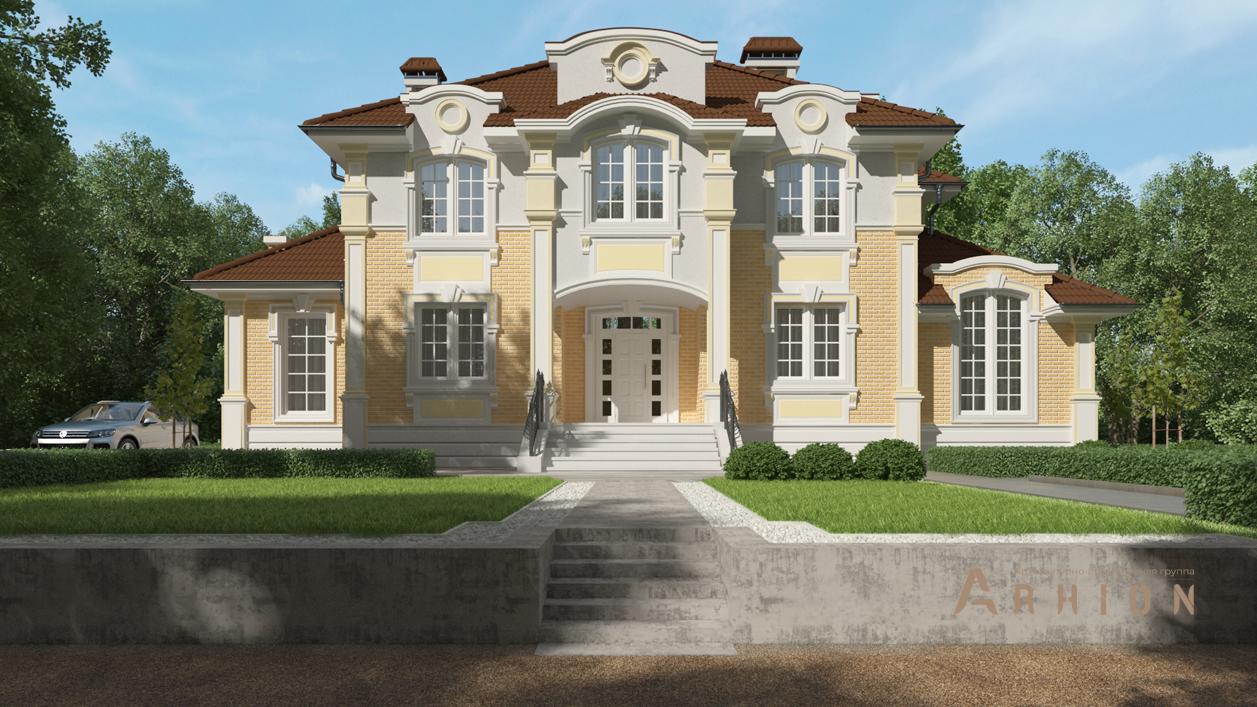 1. Проект двухэтажного дома в классическом стиле с многоскатной кровлей, cp-71-14, площадью - 457 кв c цокольным этажом