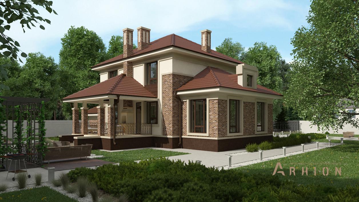 2. Проект двухэтажного дома в современном стиле с четырехскатной, cp-71-26, площадью - 327 кв c цокольным этажом, терассой, гаражом