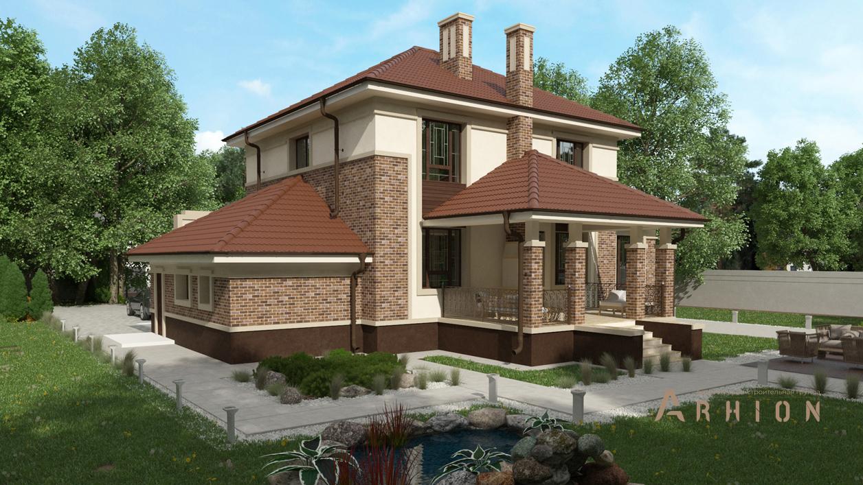 3. Проект двухэтажного дома в современном стиле с четырехскатной, cp-71-26, площадью - 327 кв c цокольным этажом, терассой, гаражом