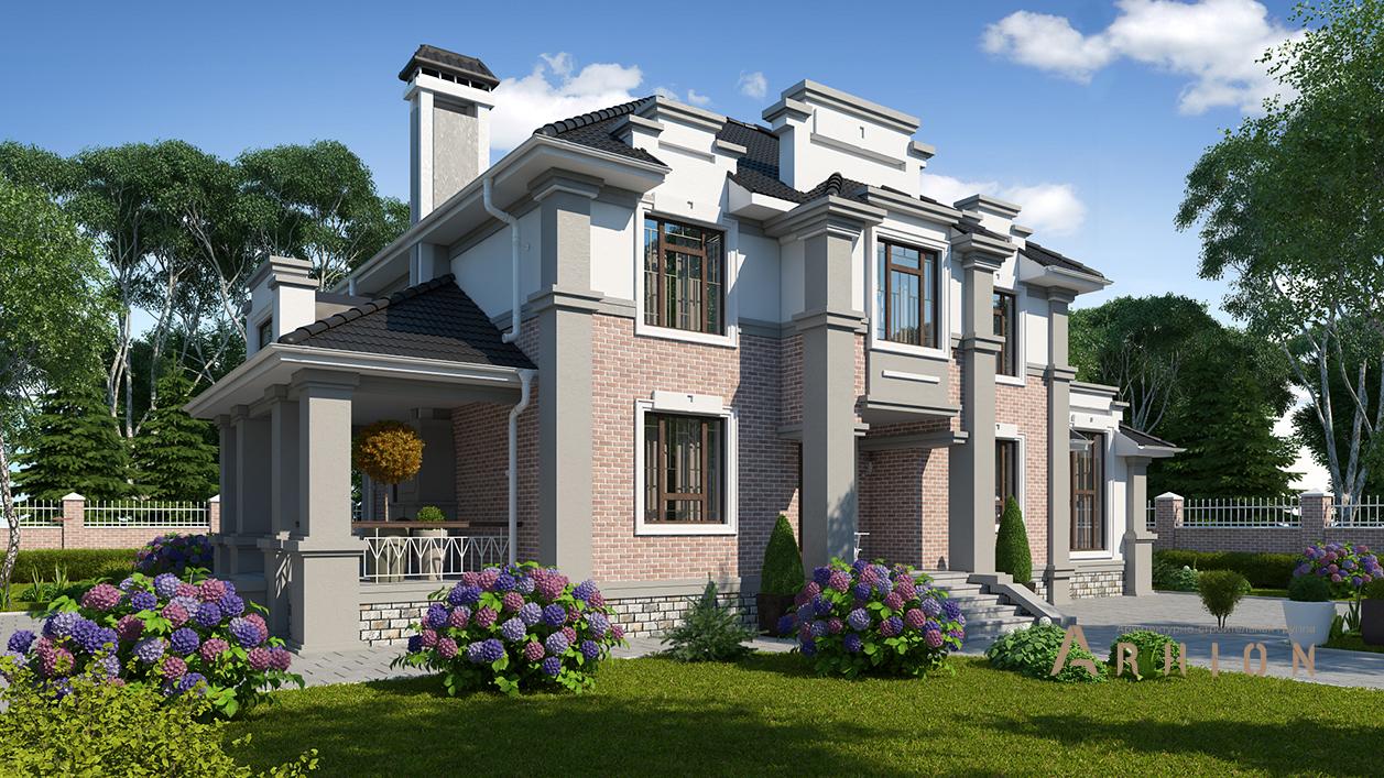 2. Проект двухэтажного дома в современном стиле с плоской кровлей , cp-71-67, площадью - 340 кв c цокольным этажом