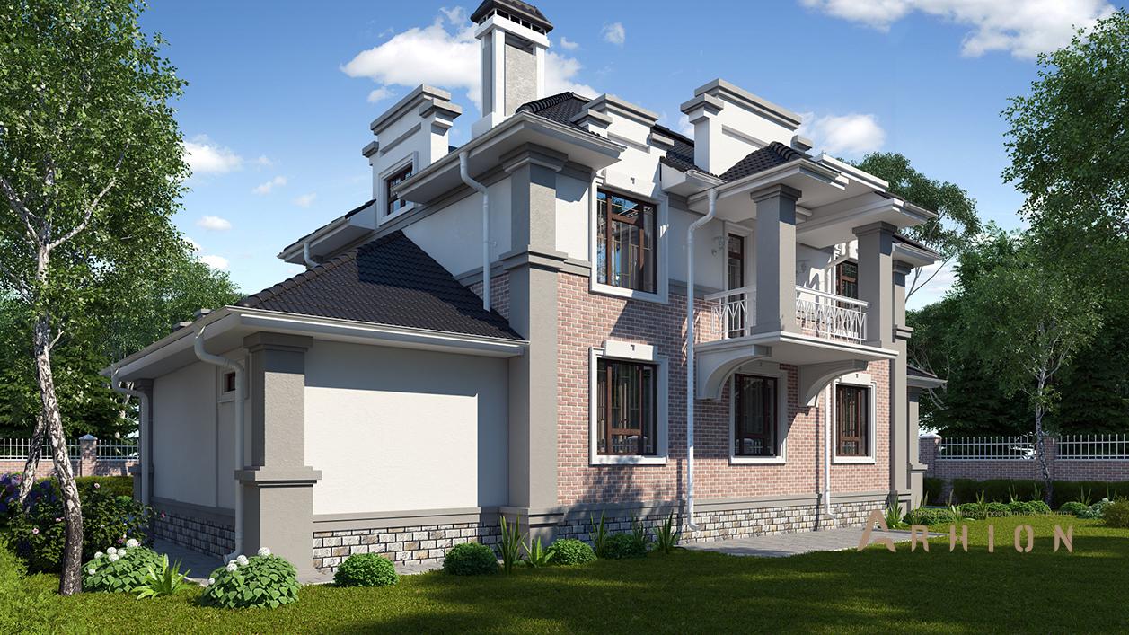 4. Проект двухэтажного дома в современном стиле с плоской кровлей , cp-71-67, площадью - 340 кв c цокольным этажом