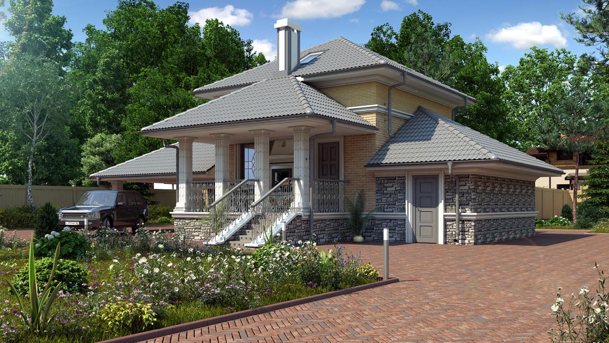 2. Проект одноэтажного дома в современном стиле с плоской кровлей , cp-74-04, площадью - 80 кв c мансардой