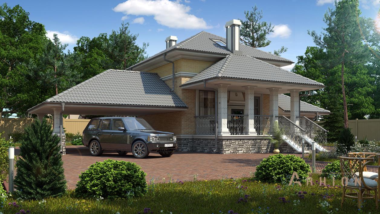 1. Проект одноэтажного дома в современном стиле с плоской кровлей , cp-74-04, площадью - 80 кв c мансардой