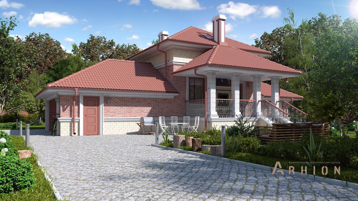 1. Проект одноэтажного дома в современном стиле с плоской кровлей , cp-74-05, площадью - 118 кв c мансардой, сауной, терассой, гаражом