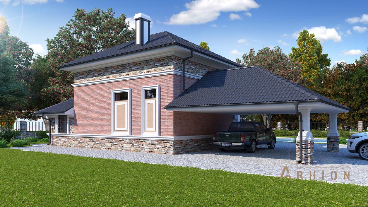 3. Проект одноэтажного дома в современном стиле с плоской кровлей , cp-74-06, площадью - 106 кв c мансардой, сауной, терассой, гаражом