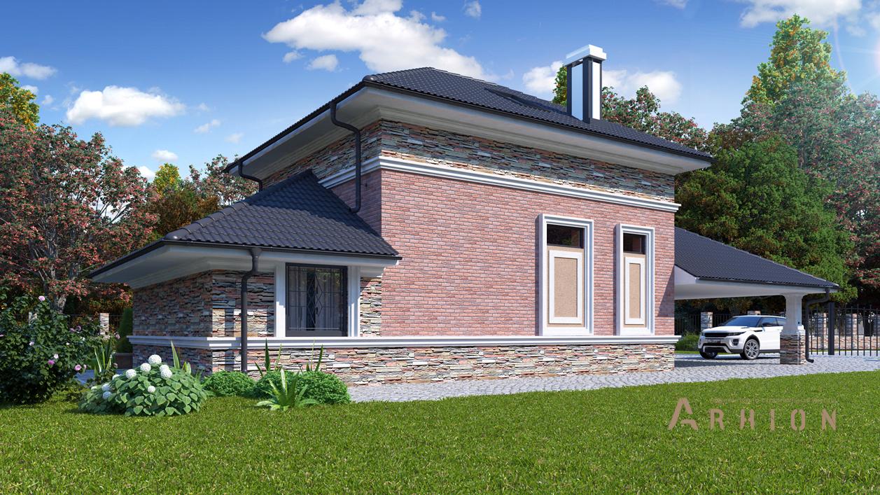 4. Проект одноэтажного дома в современном стиле с плоской кровлей , cp-74-06, площадью - 106 кв c мансардой, сауной, терассой, гаражом