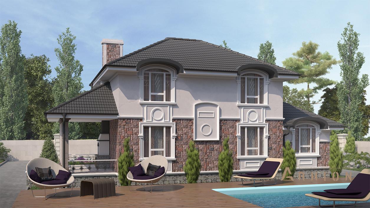 3. Проект двухэтажного дома в современном стиле с плоской кровлей , cp-74-44, площадью - 150 кв