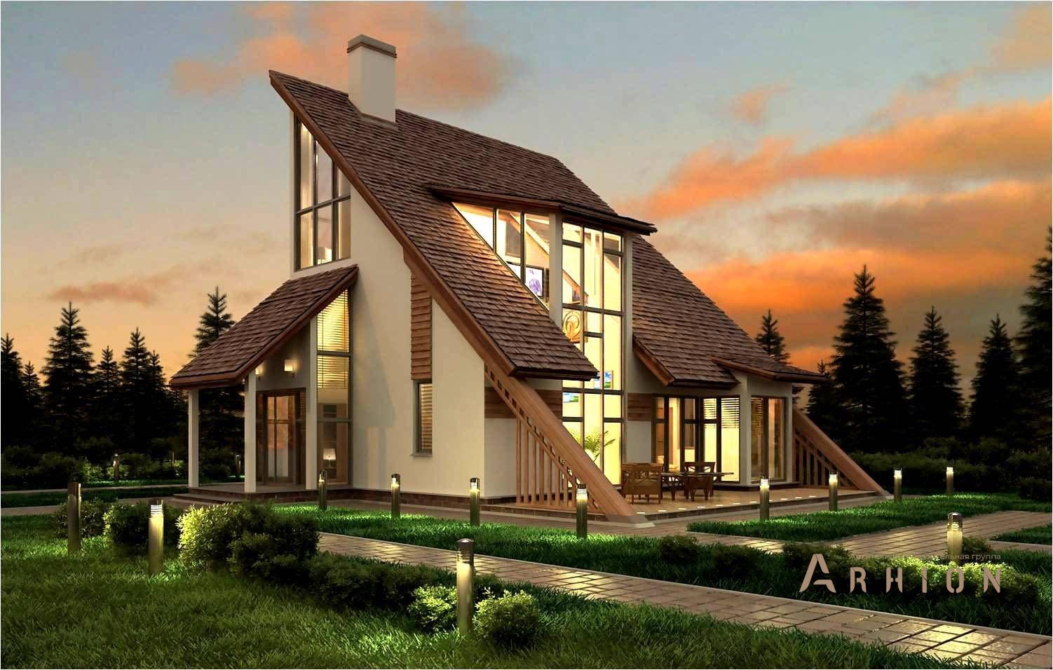 1. Проект одноэтажного дома в стиле барн с односкатной кровлей, cp-79-28, площадью - 132 кв c мансардой