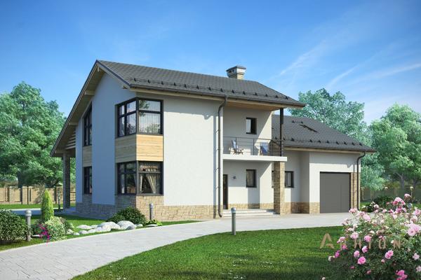 1. Проект двухэтажного дома в современном стиле с плоской кровлей , cp-80-18, площадью - 272 кв c гаражом