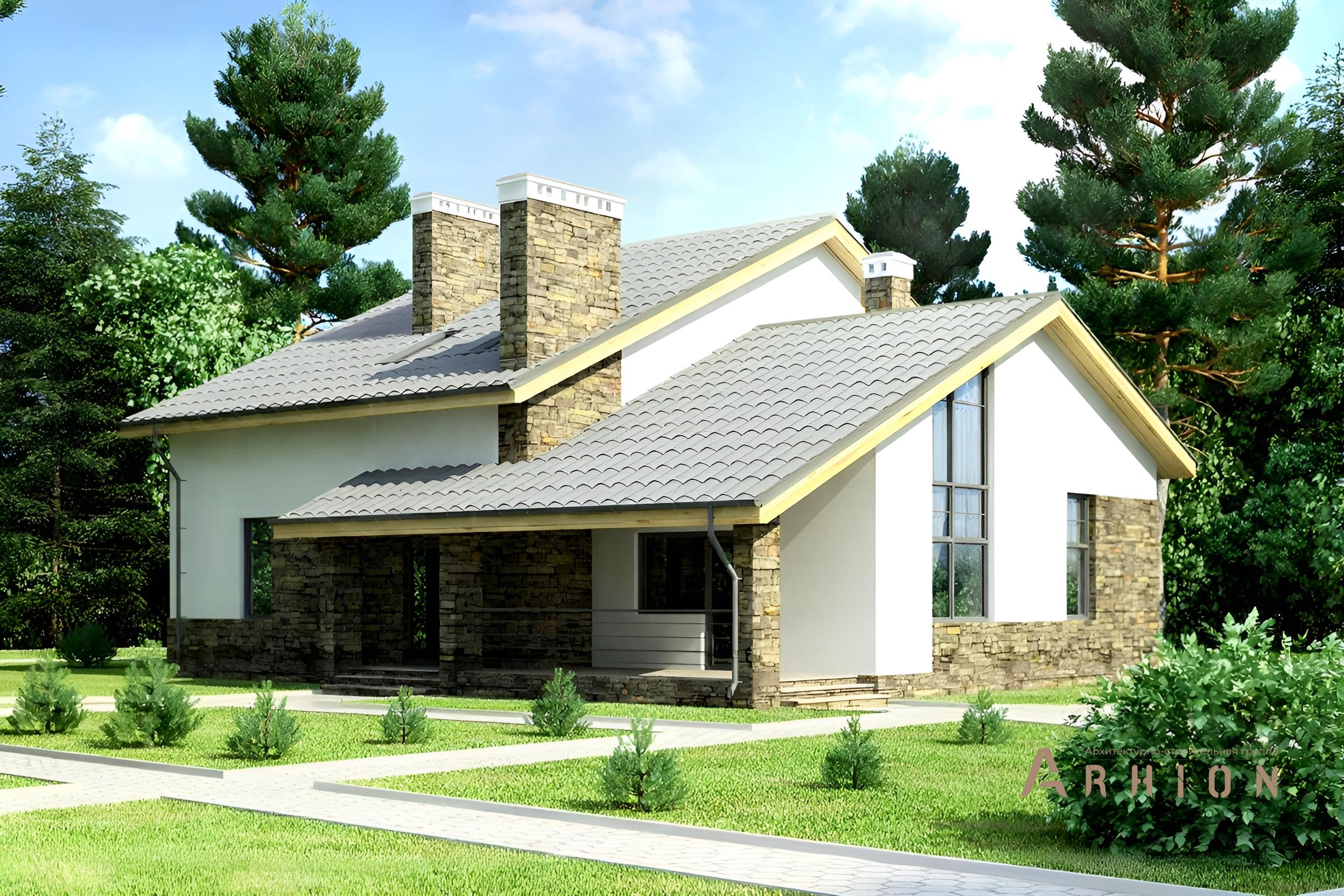 1. Проект одноэтажного дома в альпийском стиле с двускатной кровлей, cp-80-24, площадью - 210 кв c мансардой