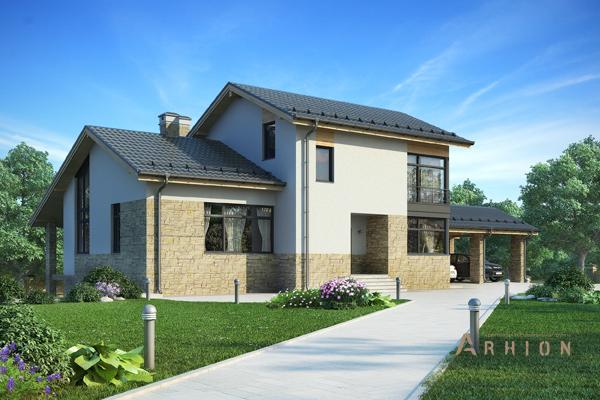 1. Проект двухэтажного дома в финском стиле с двускатной кровлей, cp-80-25, площадью - 359 кв c терассой, гаражом, вторым светом