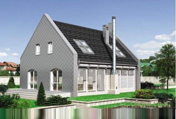 1. Проект одноэтажного дома в стиле барн с двускатной кровлей, cp-80-53, площадью - 166 кв c мансардой