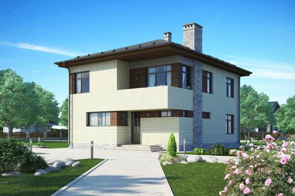 1. Проект двухэтажного дома в современном стиле с четырехскатной, cp-82-56, площадью - 173 кв c балконом