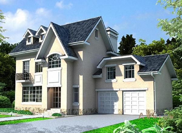 1. Проект двухэтажного дома в американском стиле с плоской кровлей , cp-82-61, площадью - 189 кв c мансардой, гаражом