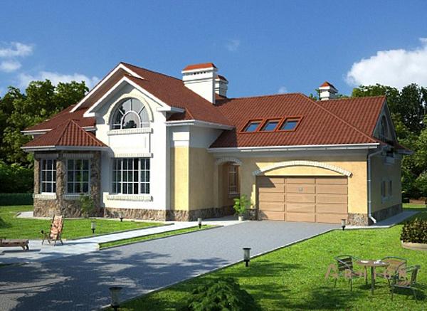 1. Проект одноэтажного дома в европейском стиле с многоскатной кровлей, cp-82-63, площадью - 338 кв c мансардой