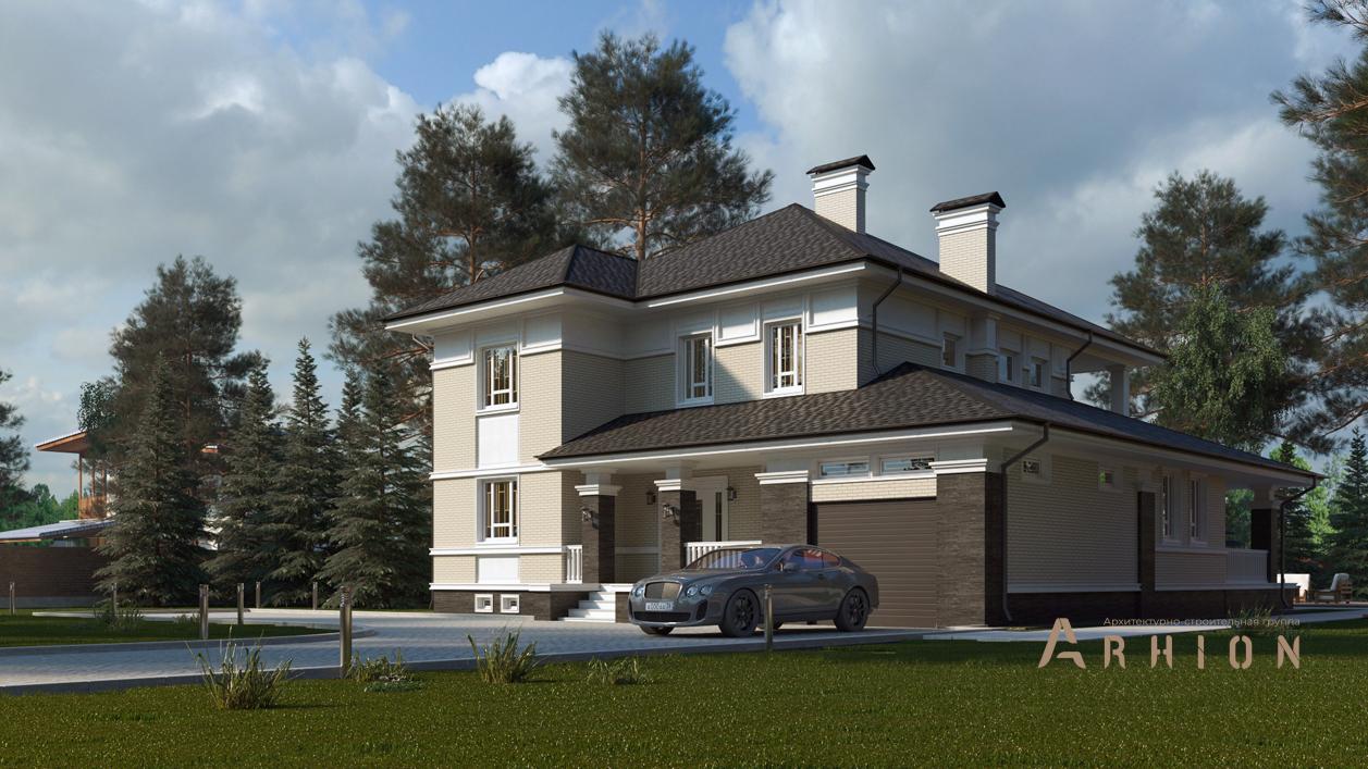 2. Проект двухэтажного дома в современном стиле с плоской кровлей , cp-84-01, площадью - 335 кв c цокольным этажом, терассой, балконом, гаражом