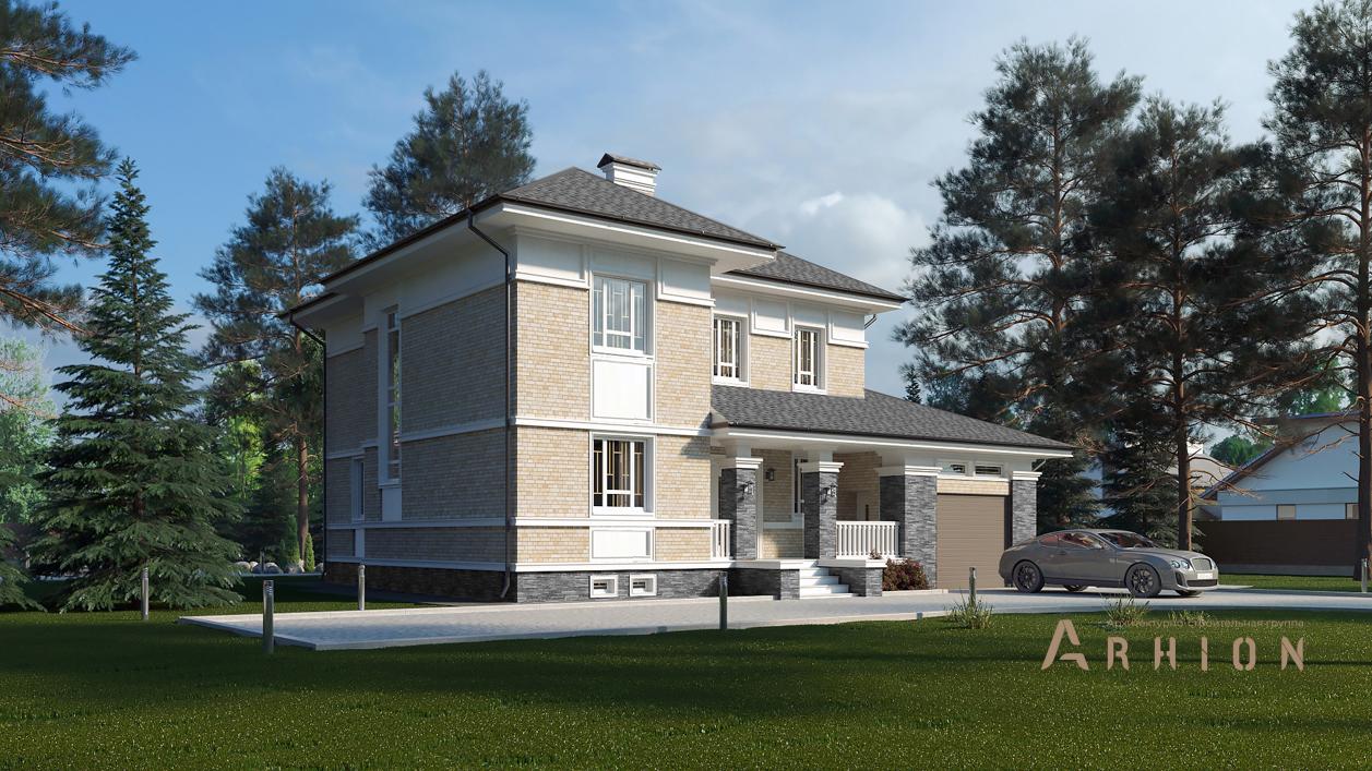 1. Проект двухэтажного дома в современном стиле с плоской кровлей , cp-84-01, площадью - 335 кв c цокольным этажом, терассой, балконом, гаражом