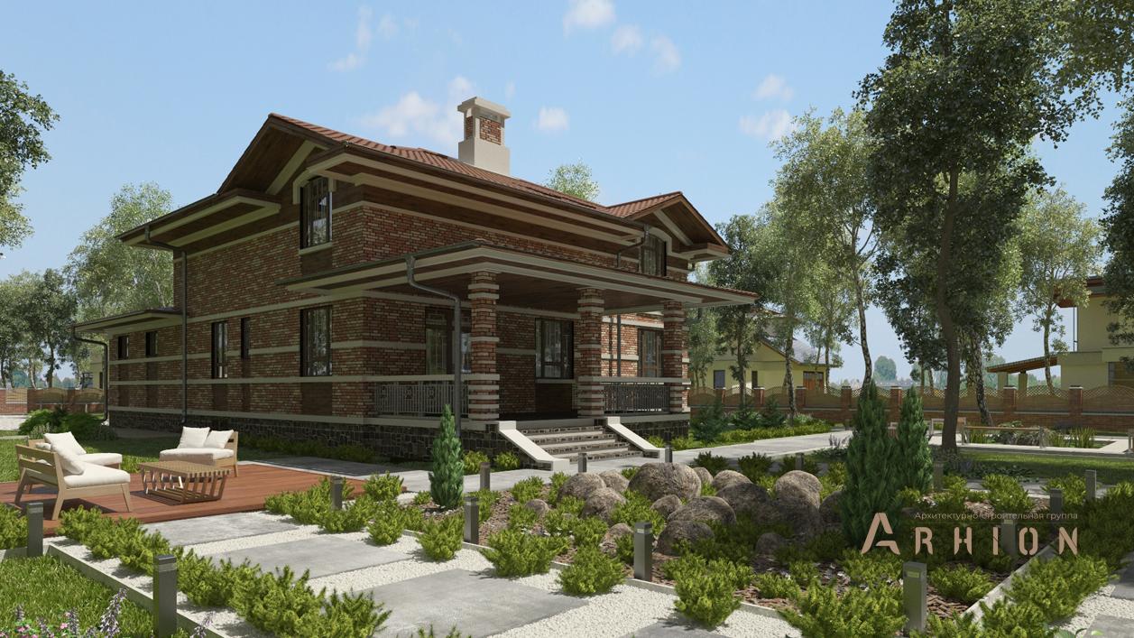 3. Проект двухэтажного дома в английском стиле с четырехскатной, cp-84-59, площадью - 441 кв c цокольным этажом, сауной, терассой, гаражом