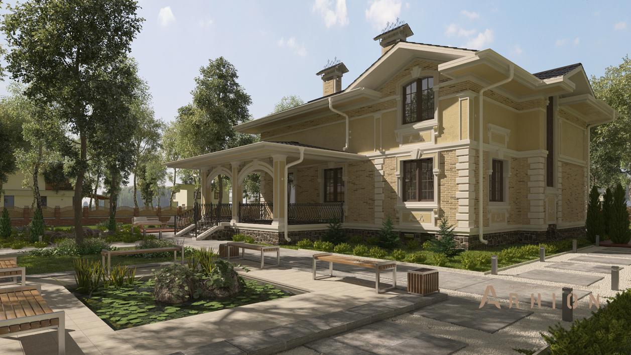 2. Проект двухэтажного дома в современном классическом стиле с многоскатной кровлей, cp-84-60, площадью - 391 кв c цокольным этажом, терассой