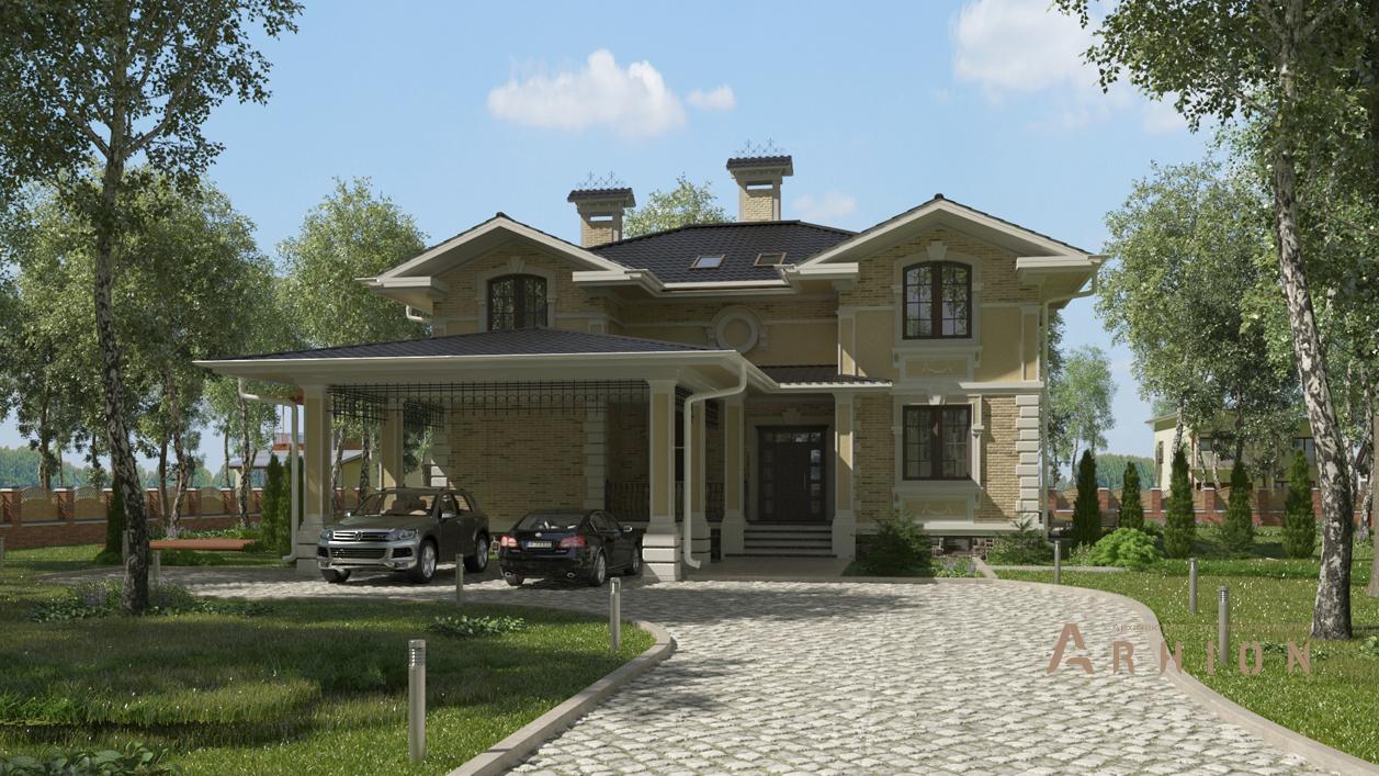 4. Проект двухэтажного дома в современном классическом стиле с многоскатной кровлей, cp-84-60, площадью - 391 кв c цокольным этажом, терассой