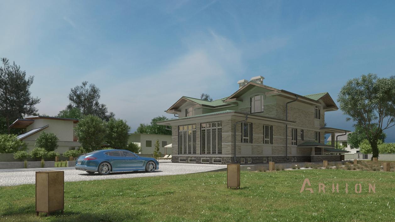 2. Проект двухэтажного дома в скандинавском стиле с четырехскатной, cp-84-69, площадью - 485 кв c цокольным этажом, сауной, терассой, бассейном