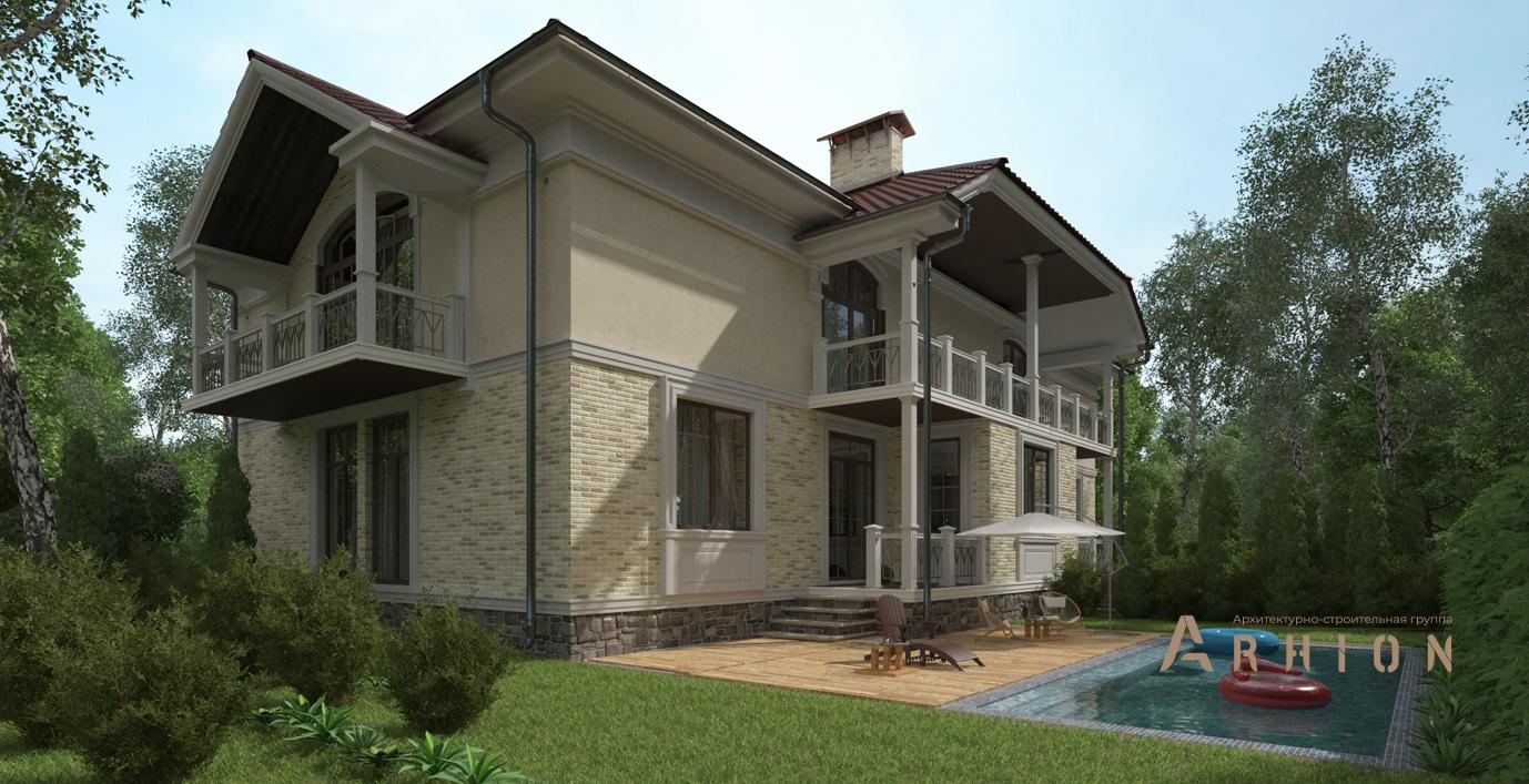 3. Проект двухэтажного дома в современном стиле с многоскатной кровлей, cp-86-05, площадью - 218 кв c терассой, балконом, эркером