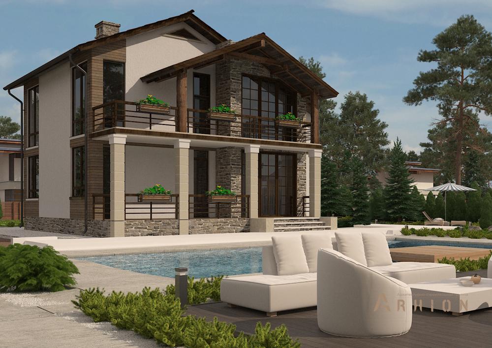 2. Проект двухэтажного дома в финском стиле с двускатной кровлей, cp-87-14, площадью - 164 кв c терассой, балконом