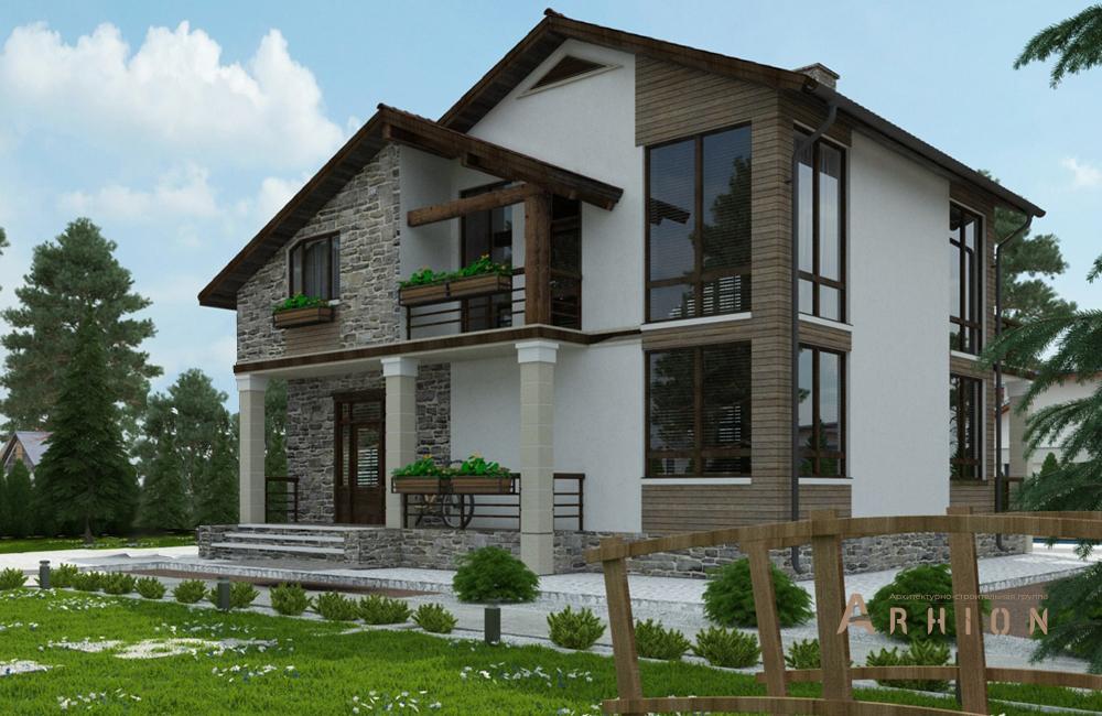 1. Проект двухэтажного дома в финском стиле с двускатной кровлей, cp-87-14, площадью - 164 кв c терассой, балконом