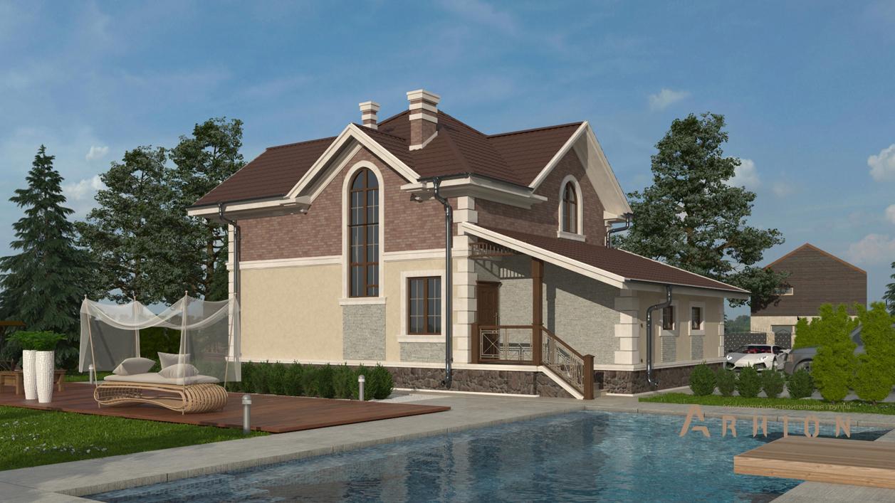 3. Проект одноэтажного дома в скандинавском стиле с многоскатной кровлей, cp-87-19, площадью - 169 кв c мансардой, терассой, балконом, гаражом, эркером