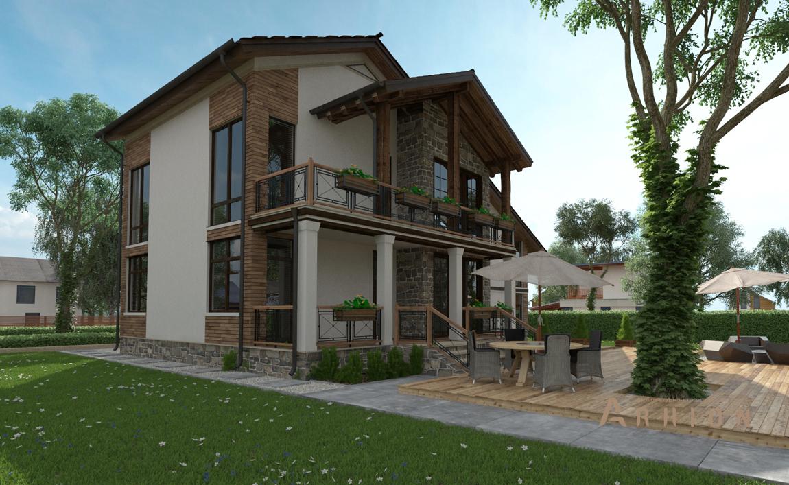 2. Проект двухэтажного дома в финском стиле с двускатной кровлей, cp-87-30, площадью - 240 кв c терассой, балконом