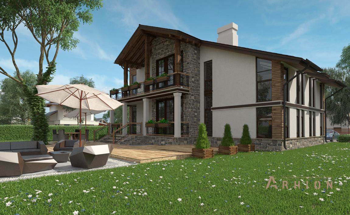 3. Проект двухэтажного дома в финском стиле с двускатной кровлей, cp-87-30, площадью - 240 кв c терассой, балконом