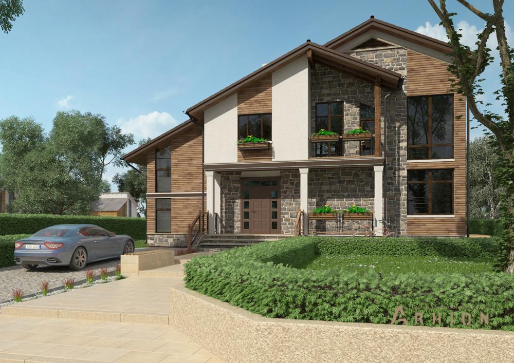 1. Проект двухэтажного дома в финском стиле с двускатной кровлей, cp-87-30, площадью - 240 кв c терассой, балконом