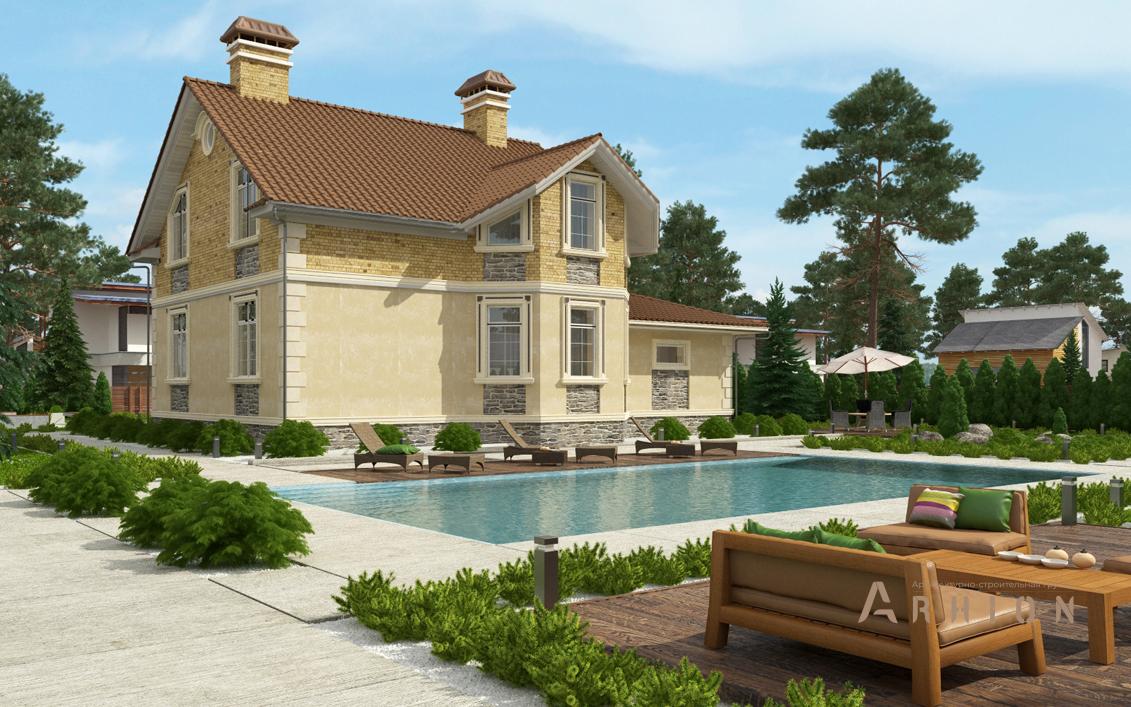 2. Проект одноэтажного дома в скандинавском стиле с многоскатной кровлей, cp-87-43, площадью - 208 кв c мансардой, терассой, балконом, гаражом, эркером