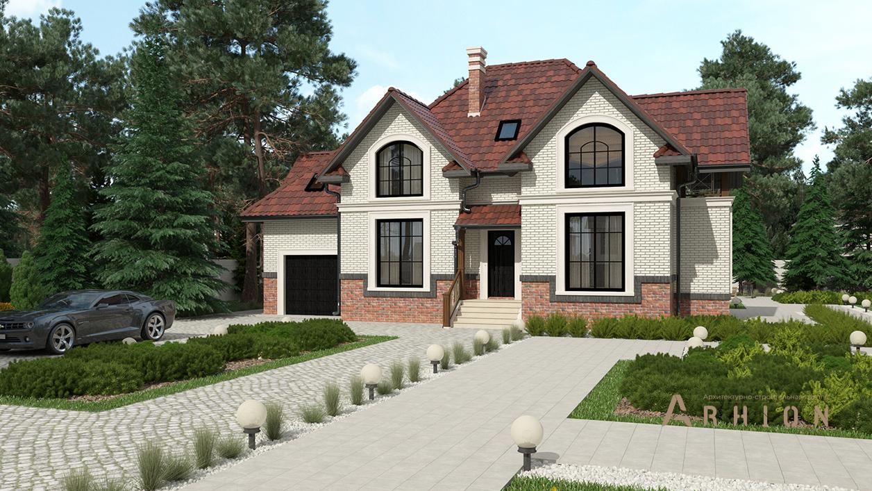 1. Проект одноэтажного дома в американском стиле с многоскатной кровлей, cp-87-48, площадью - 221 кв c цокольным этажом, мансардой, балконом